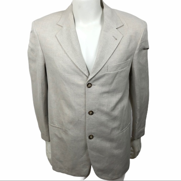 TODAY'S MAN Men's Blazer Jacket Sz M Linen Blend Beige 3 Buttons Single Breasted - Picture 1 of 9